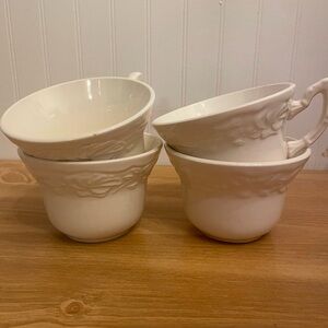 Vintage Porcelain Floral 1920s-1930s White Cups Embossed USA on bottom Set Of 4